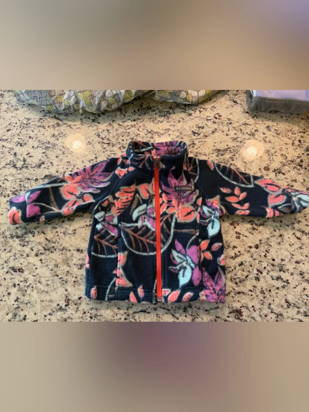 Columbia Girls Navy Floral Fleece Jacket with Pink & Coral Accents